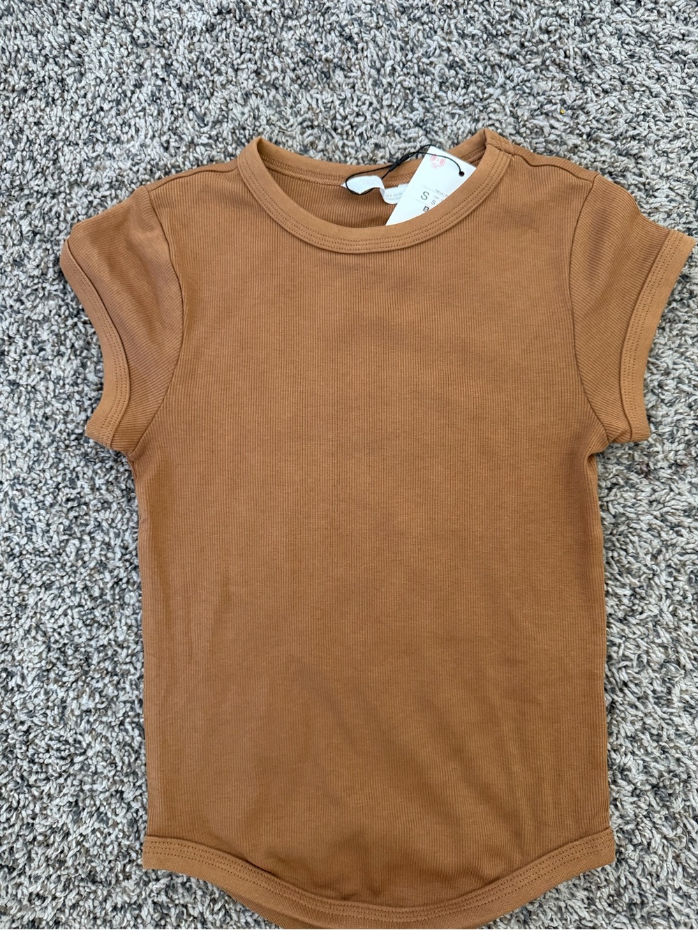 Zara Short Sleeve Ribbed Top - Caramel Brown